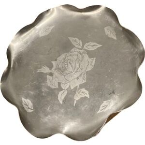 Vintage Aluminum Plate Kitchen Tray 1940's 50's 60's MidCentury Silver Wavy Rose